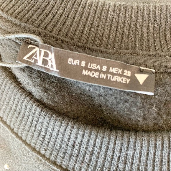 ZARA Black Studded Embellished Cropped Sweatshirt - Picture 9 of 10